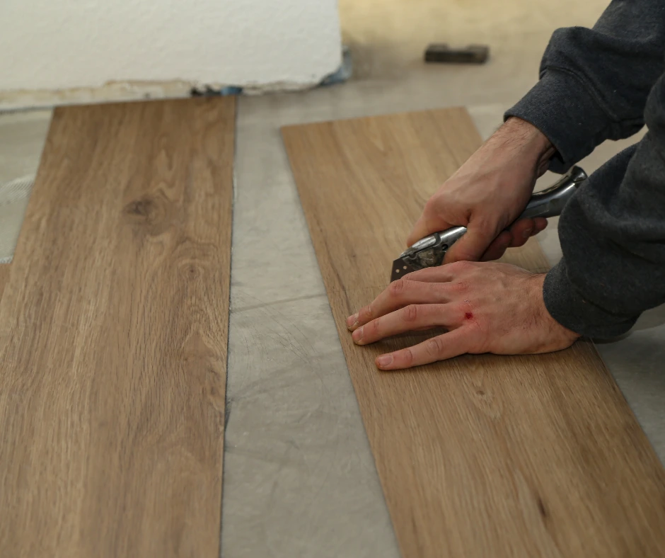 Detailed view of luxury vinyl plank installation