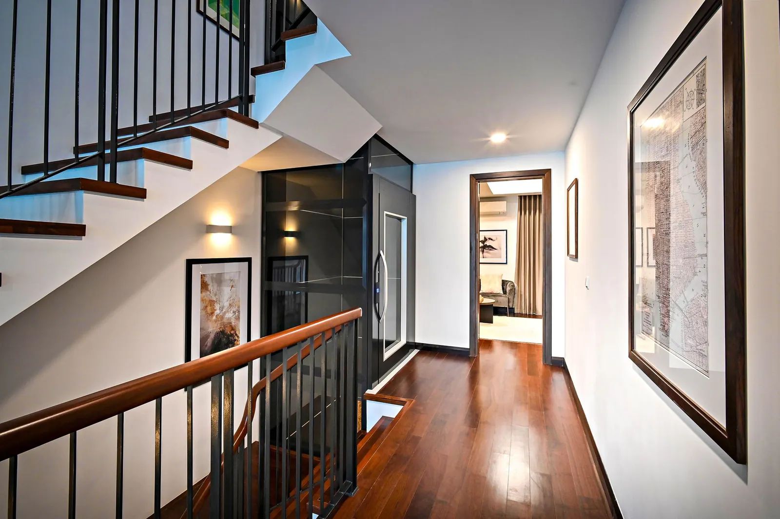 Hardwood stair treads with a metal railing in Corona, CA